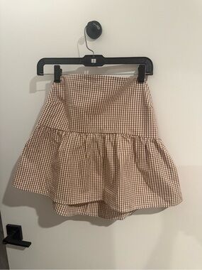 Brown Gingham Tiered Women’s Sleevless Blouse